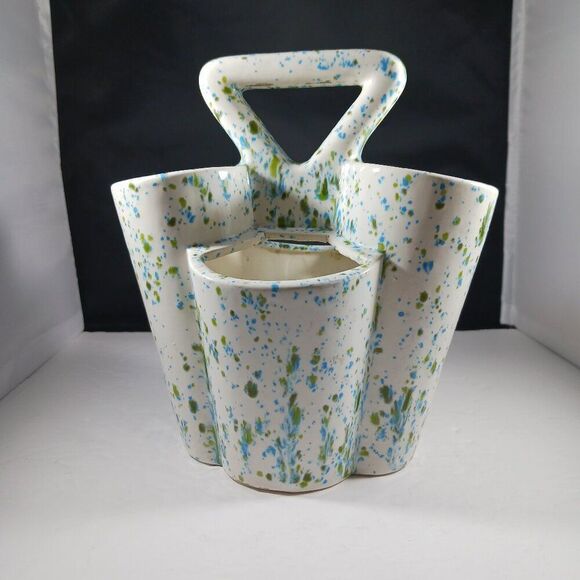 MCM 1975 Blue Green Splatterware Bud Vase / Utensil - Picture 1 of 12